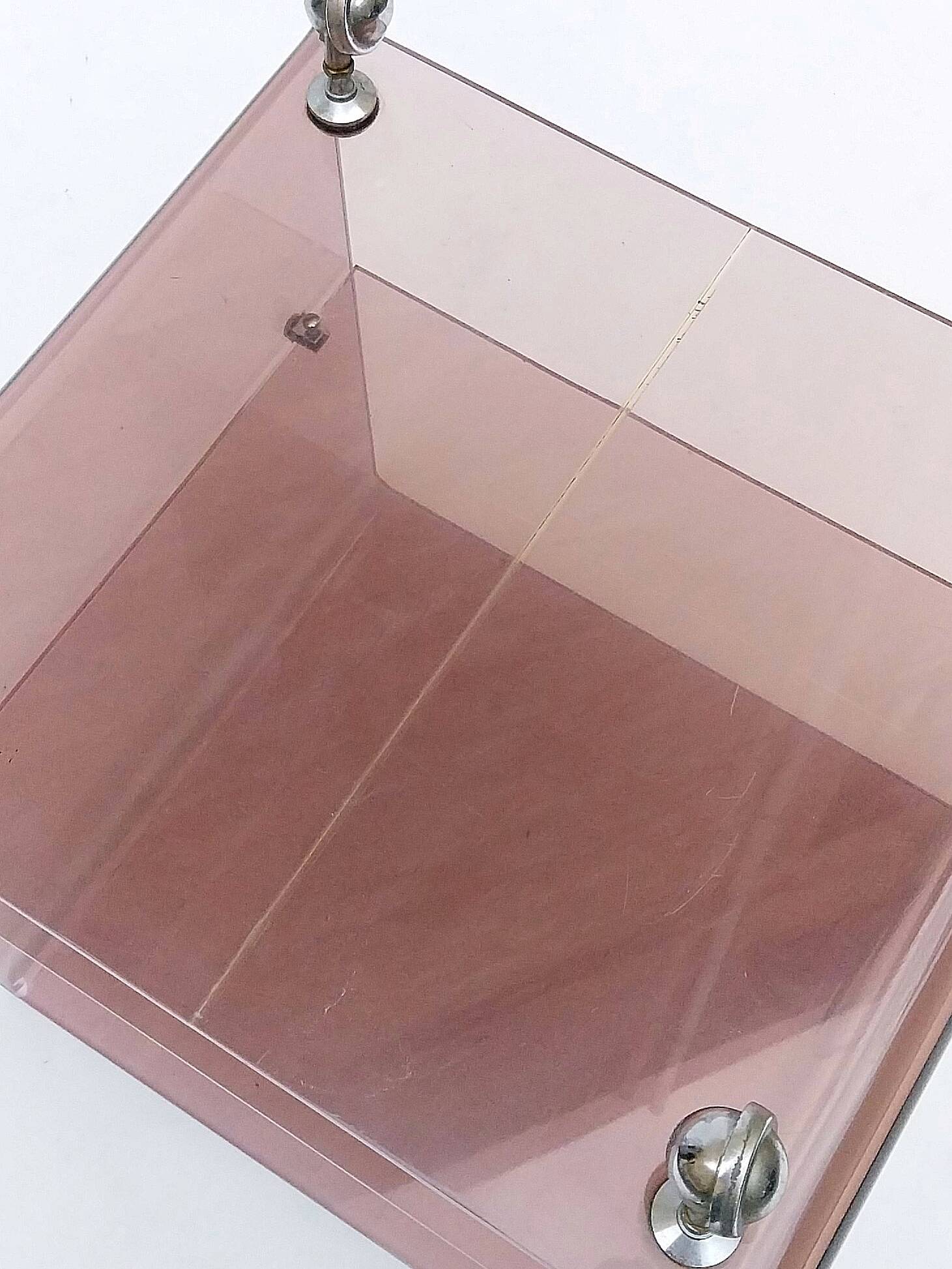 Michel Dumas smoked plexiglass rolling trolley for Roche Bobois 1970