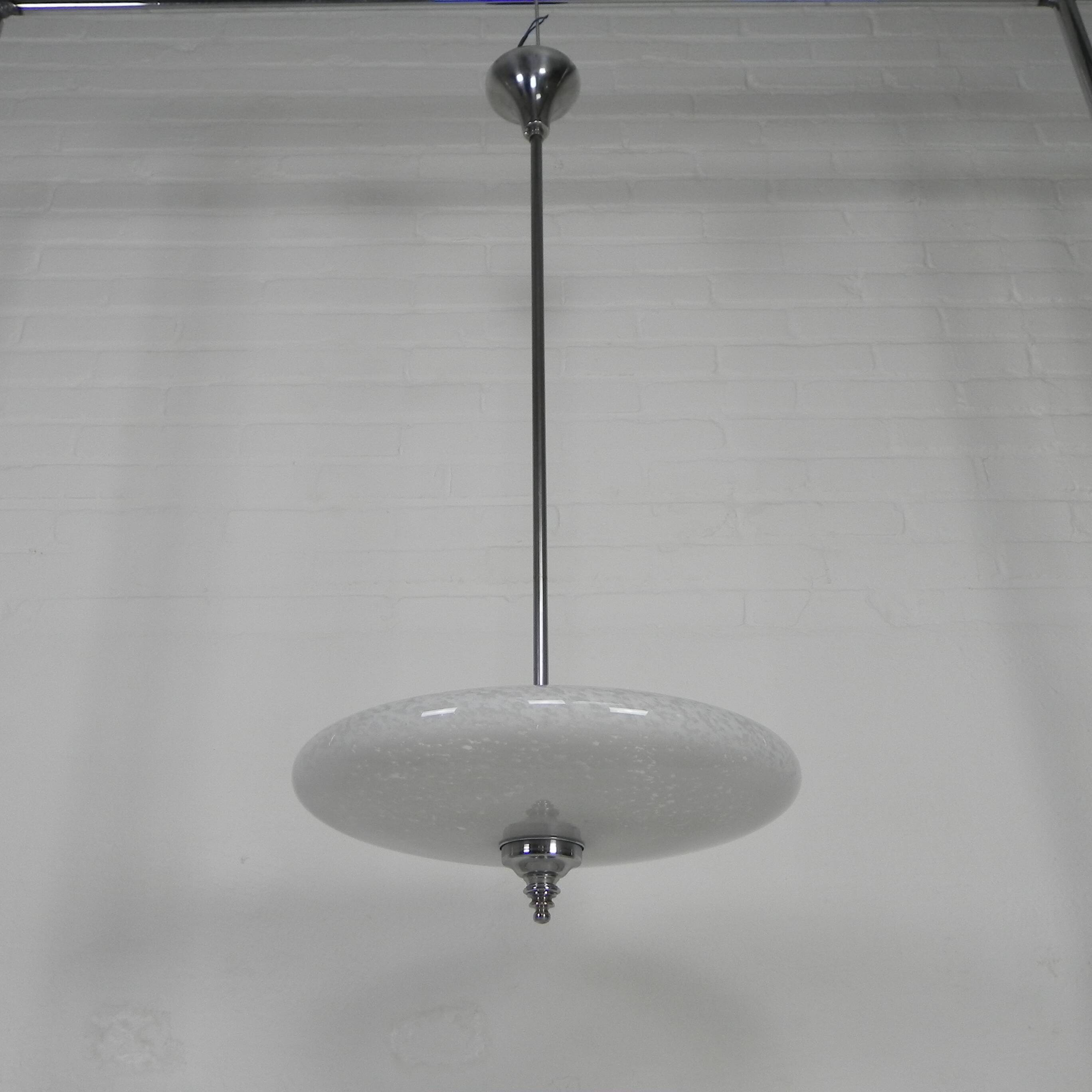 Art Deco pendant lamp with cloudy glass bowl, 1930s