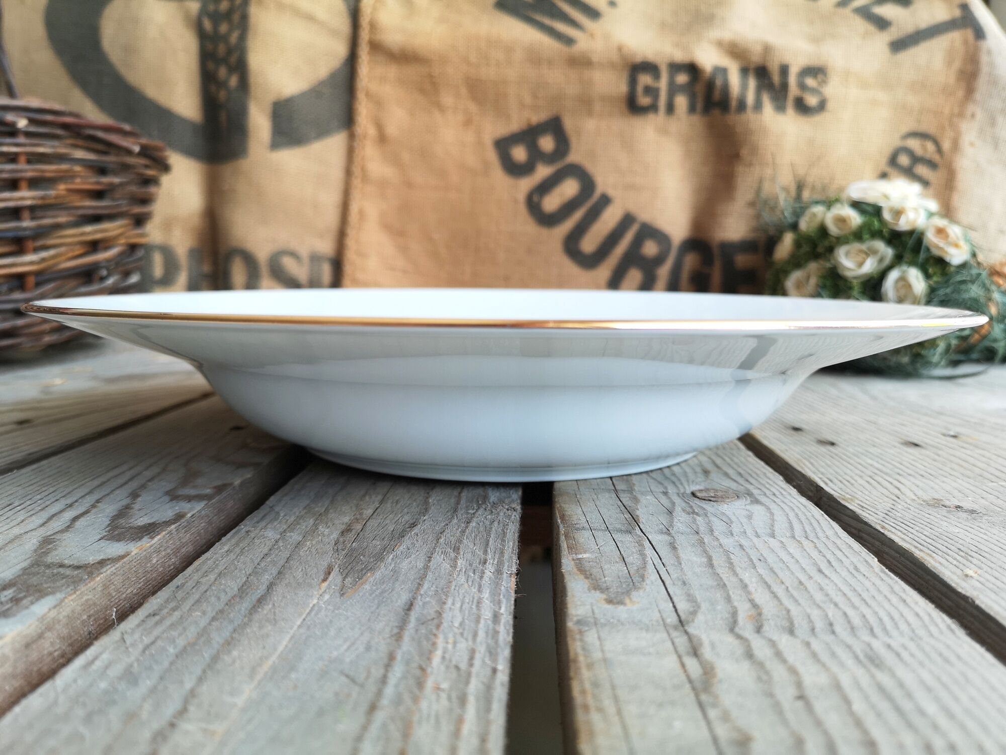 Porcelain service dish by Limoges france nenuphar rose decoration