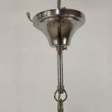 Lustre vintage en bois et métal avec trois plafonniers en verre coloré