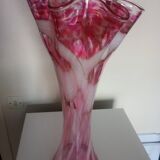 Large flared corolla vase 50cm - speckled pink & white, 70s design