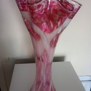 Grand vase corolle évasé 50cm - moucheté rose & blanc Design 70'