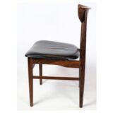Ensemble de six chaises de table à manger de design danois en palissandre avec cuir noir