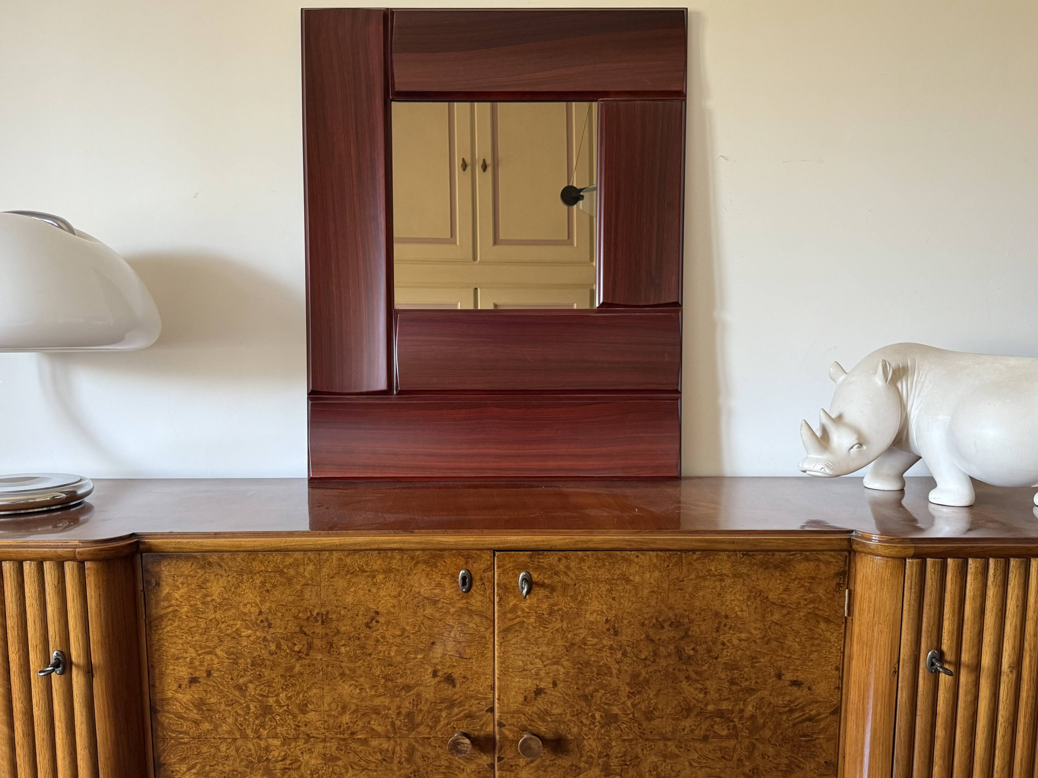 Luciano Frigerio, mod. Tartaro solid padouk mirror, Frigerio di Desio 1970s