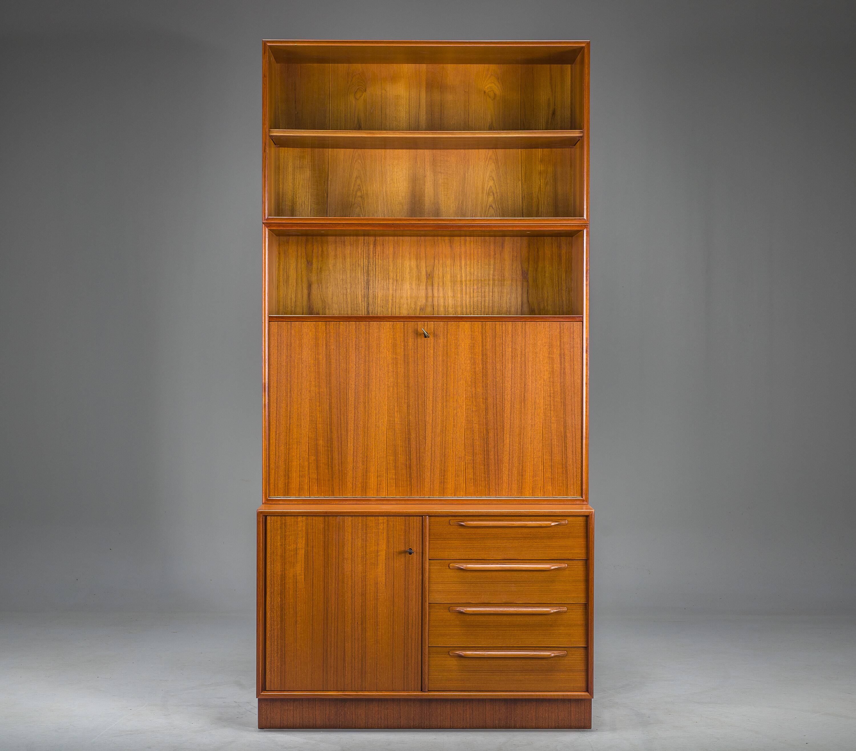 Large Vintage Bookcase with Bar in Teak by Heinrich Riestenpatt, 1960s