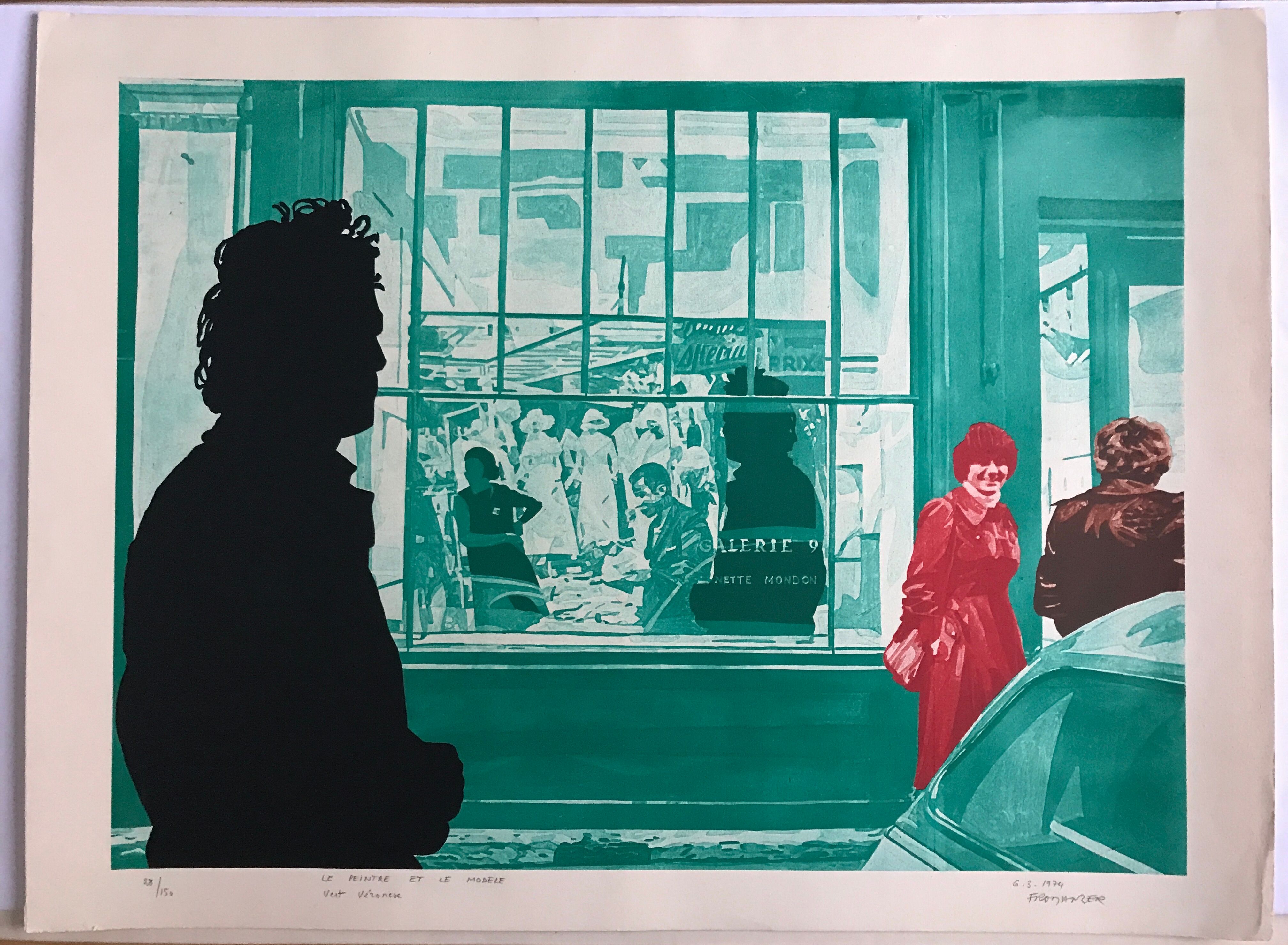 Original silkscreen signed by Gérard FROMANGER, The painter and the model: vert véronèse, 1974