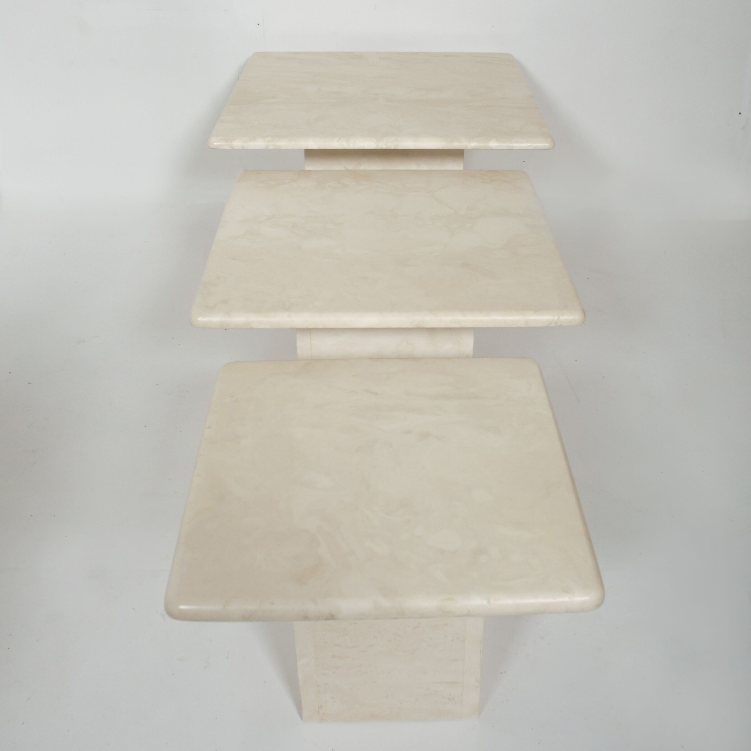 Set of 3 vintage travertine coffee tables, italy, 1970