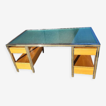 Vintage design double sided chrome glass desk in hetre
