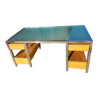 Vintage design double sided chrome glass desk in hetre