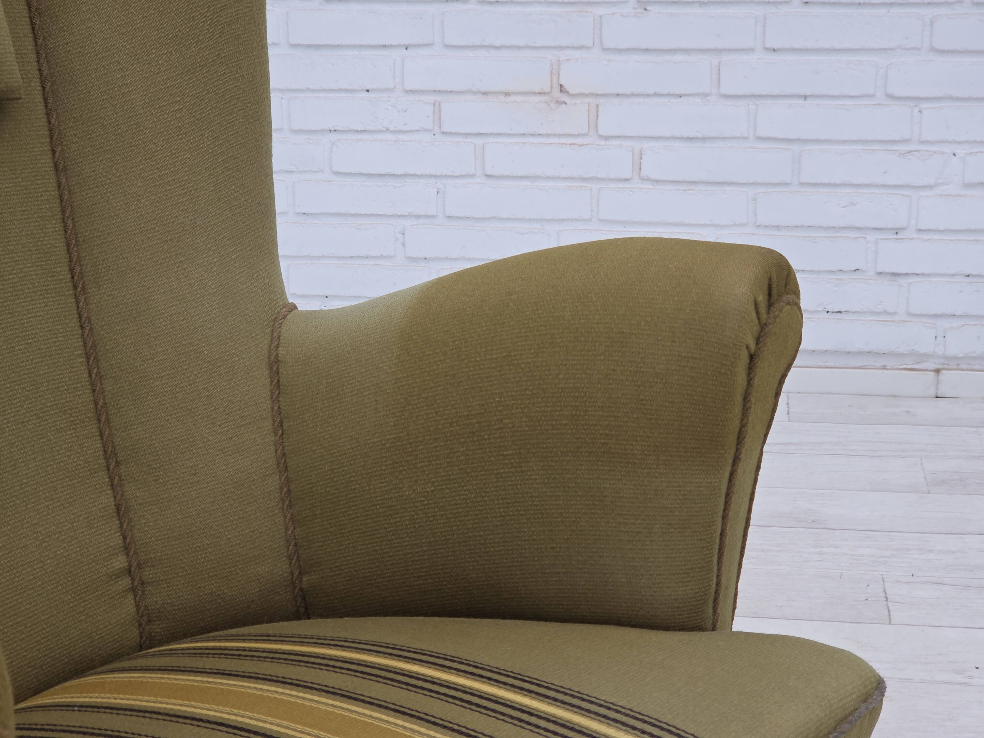 1960s, Danish highback armchair, original green furniture wool.