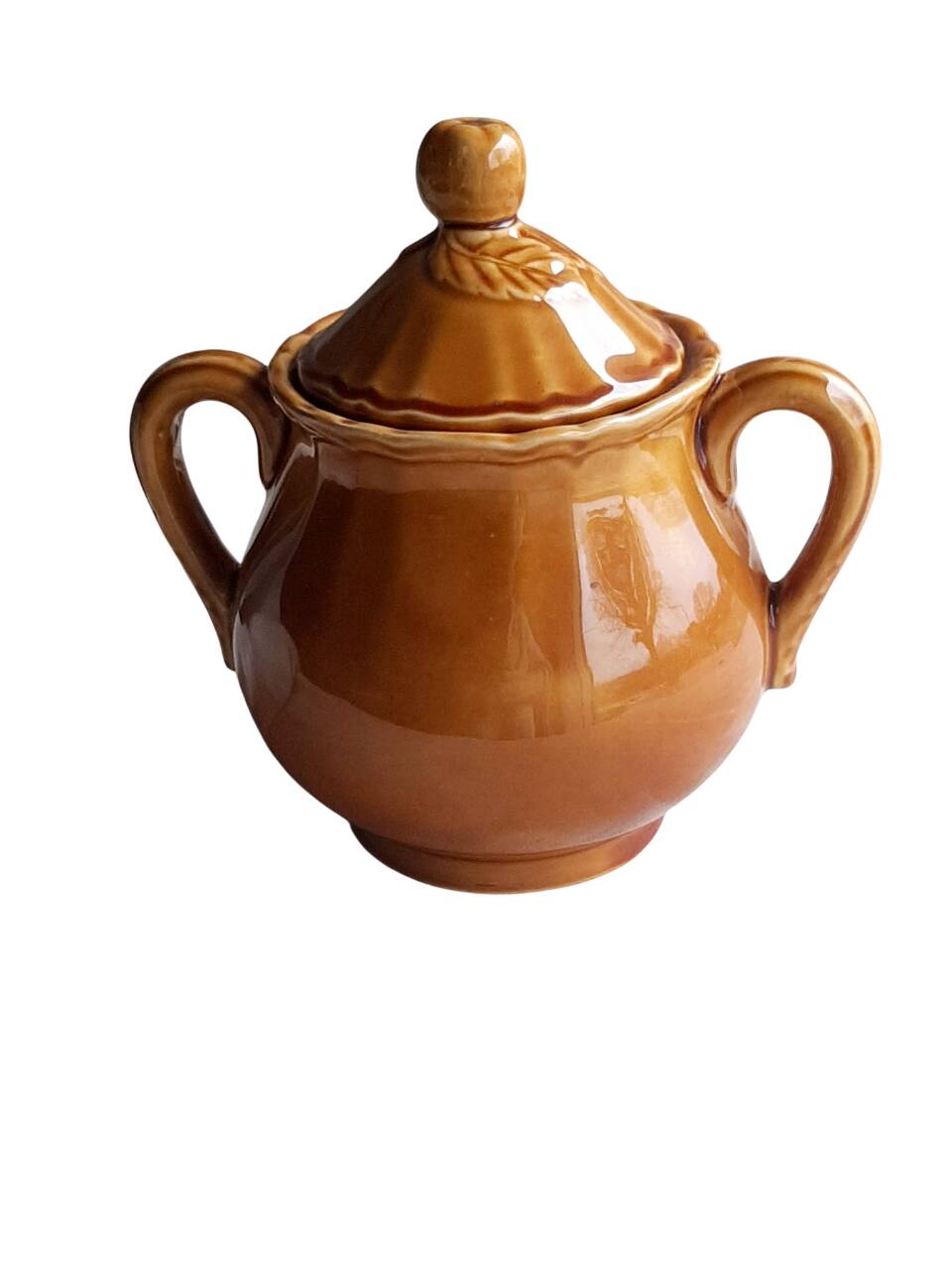 Vintage sugar bowl in Lunéville earthenware, terracotta colour.