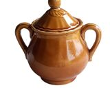 Vintage sugar bowl in Lunéville earthenware, terracotta colour.