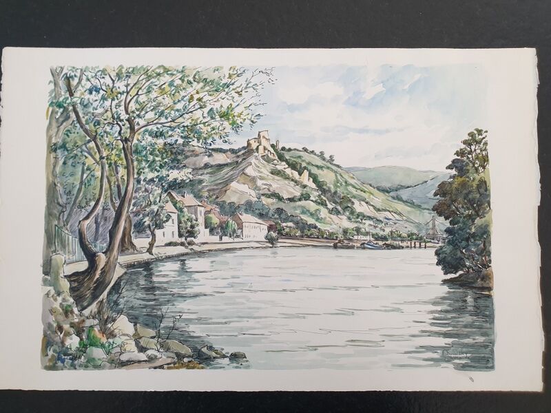 André Duculty (1912-1990) Watercolor on paper "Les Andelys (Normandy)" Signed lower right