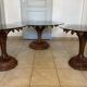 Set of 3 vintage coffee tables in carved wood and glass – floral pattern