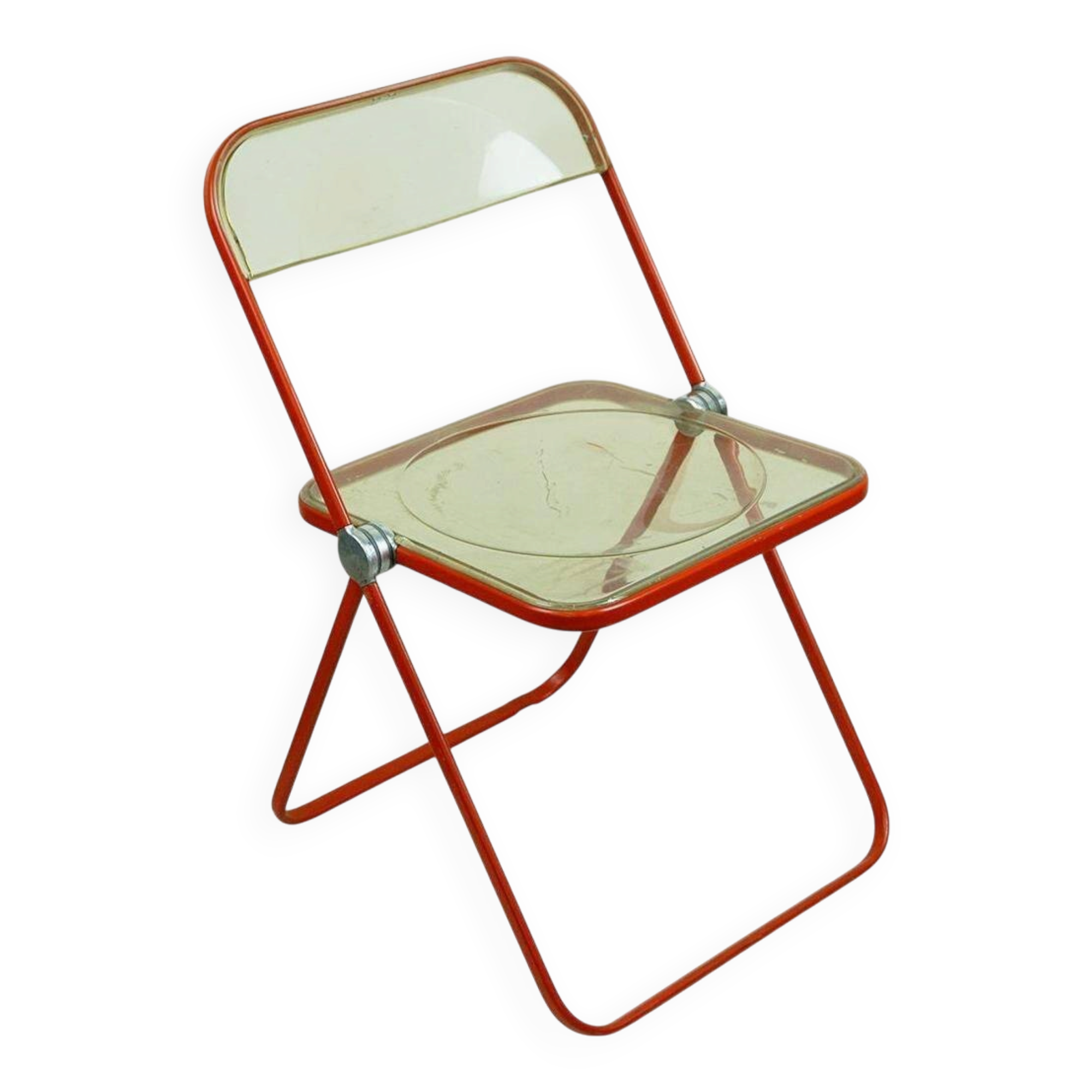 Red Plia Lucite folding chair by G. Piretti for Castelli Italy