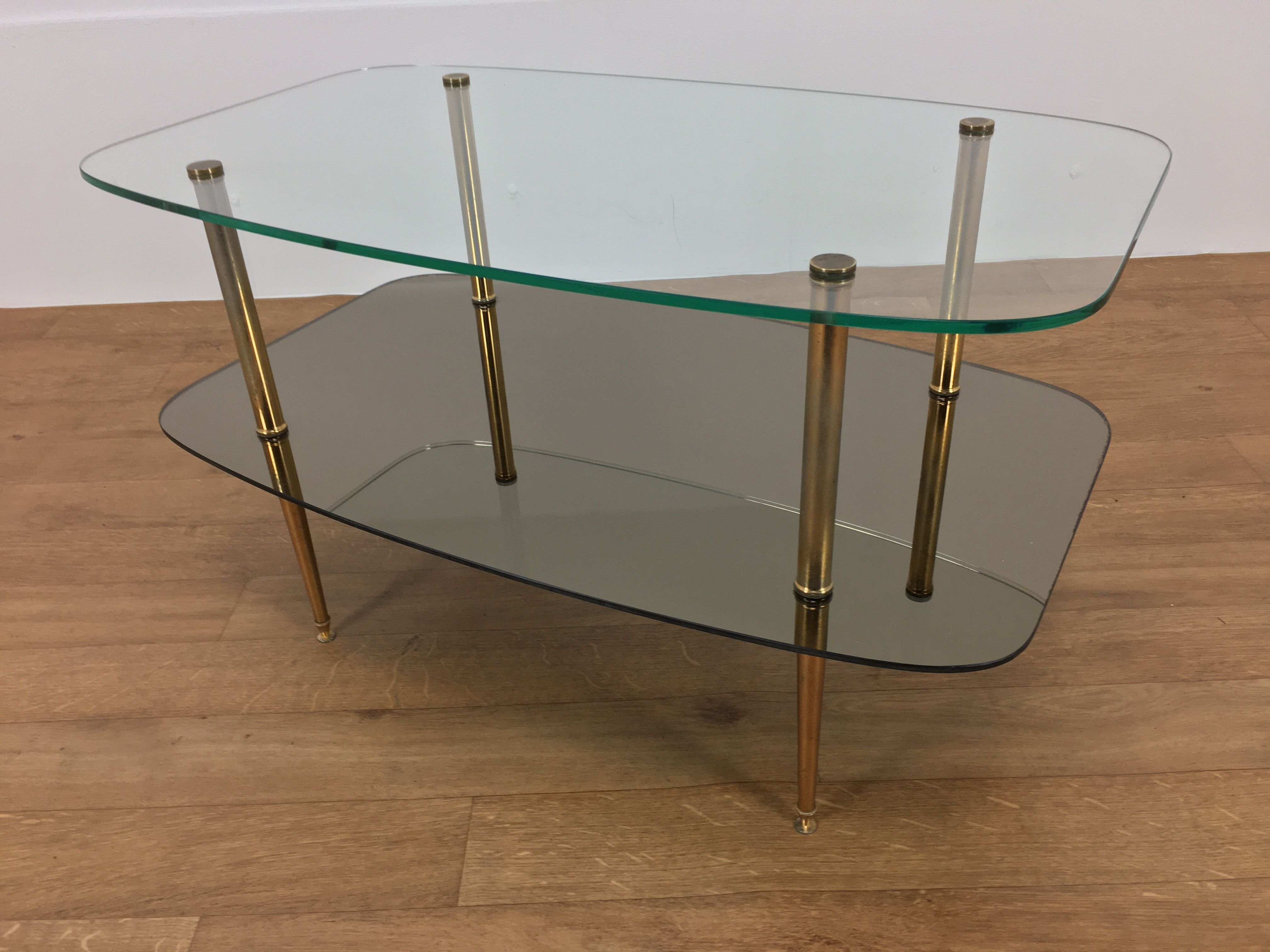 Double tray coffee table glass and gold metal 50s