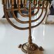 Ancient Menorah of Jerusalem/Jewish Candlestick with 7 tripod branches. Star David. In gilded bronze