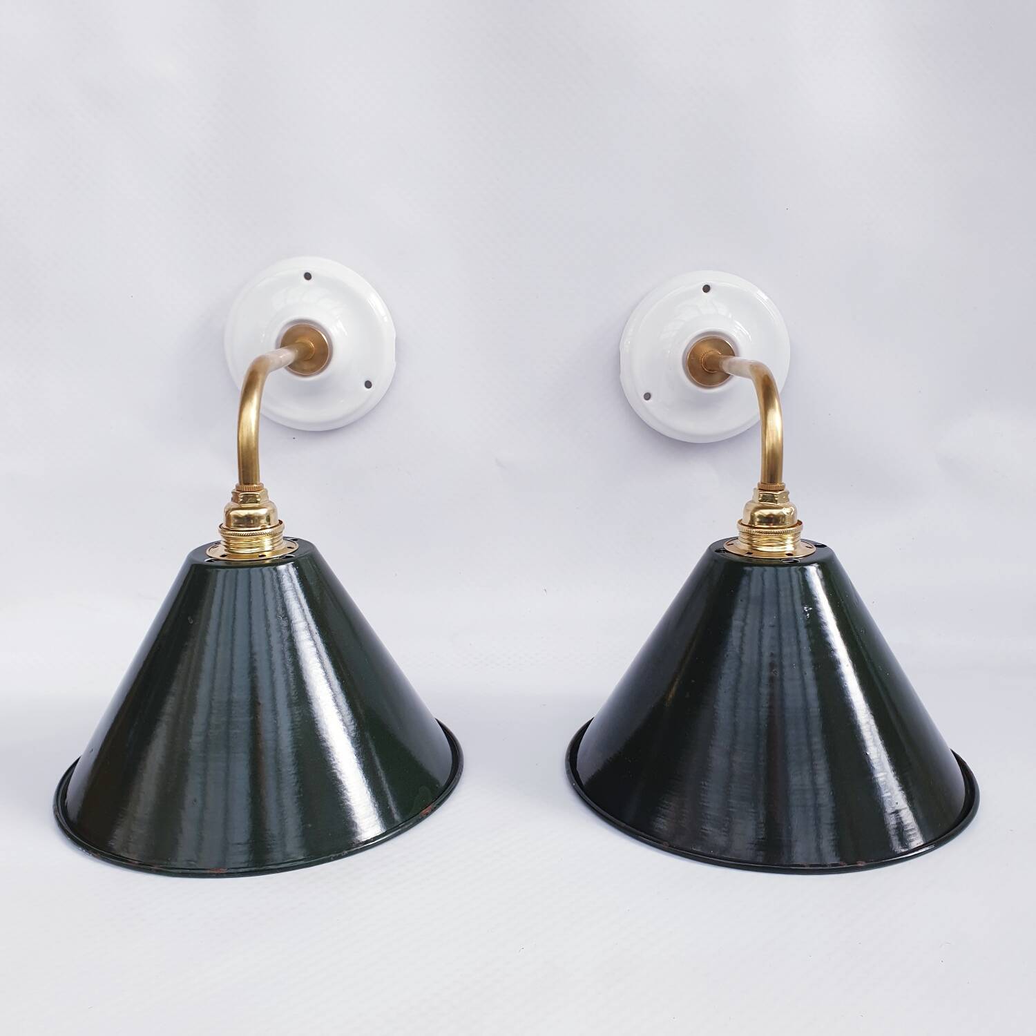 Swan neck enamelled sheet metal wall lights
