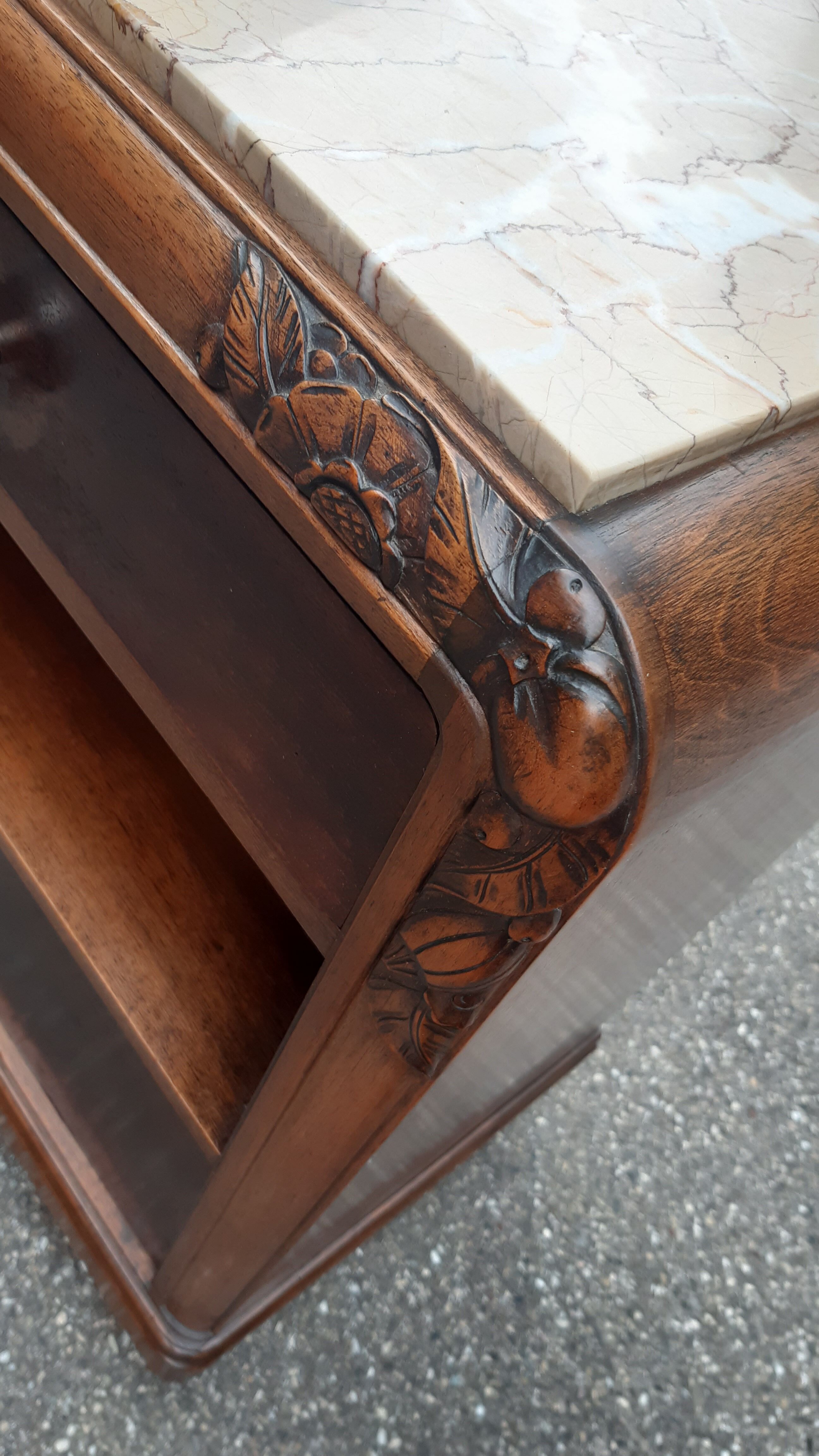 Art Deco bedside tables carved wood and marble 1930