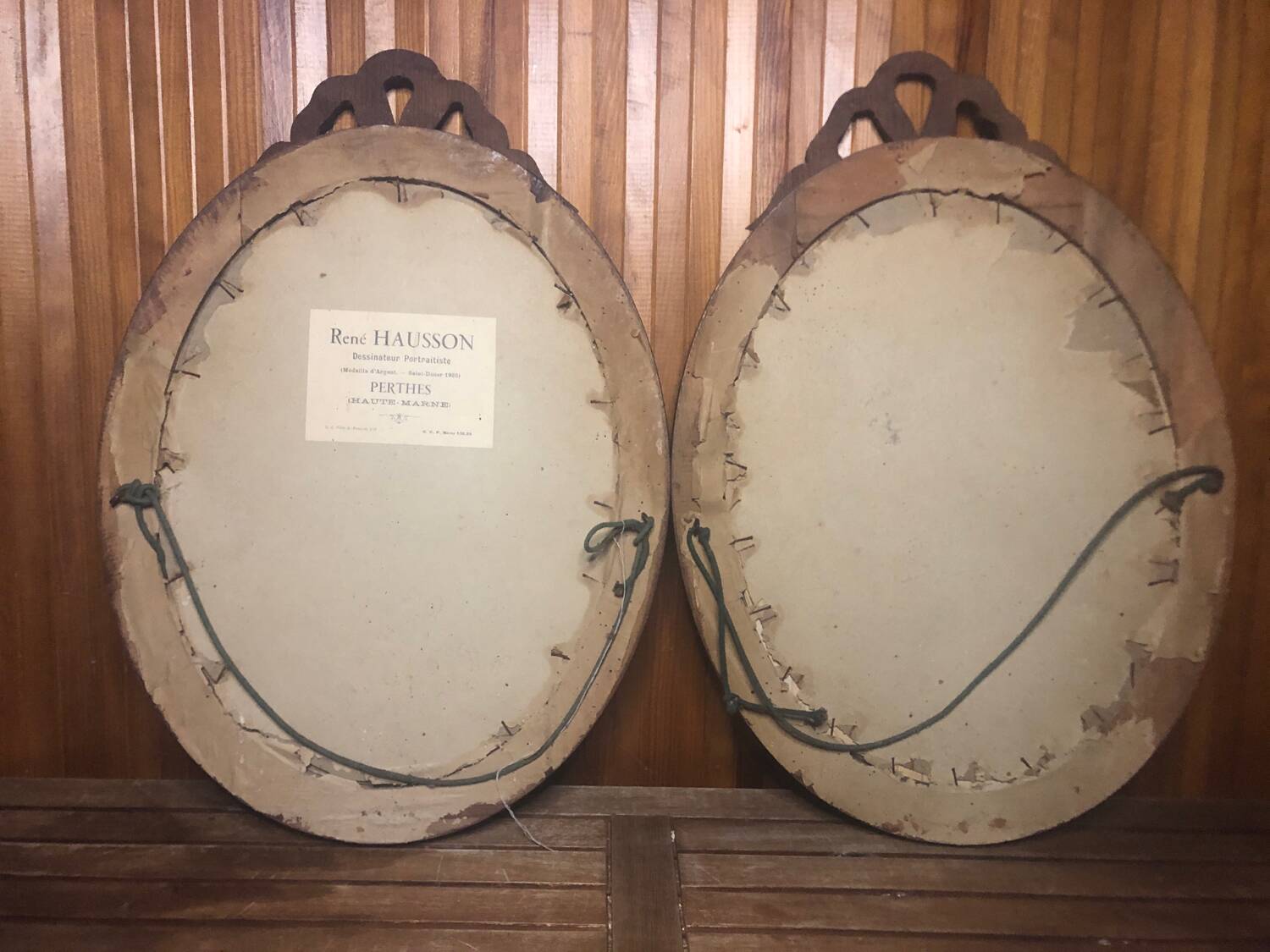 Old carved wooden medallion frame