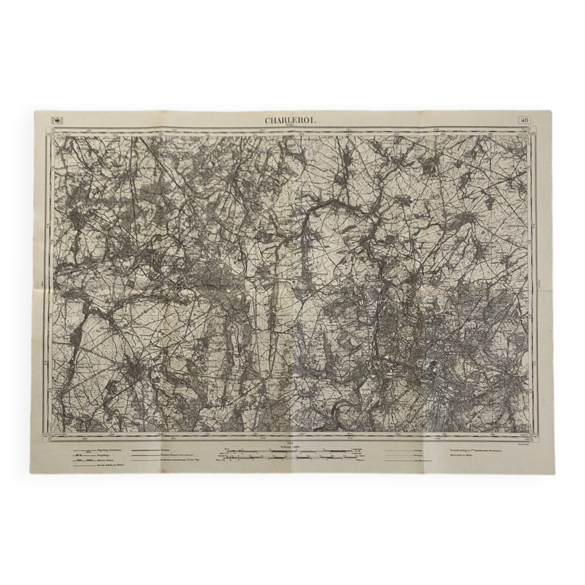 Vintage map of Charleroi surroundings 1914