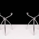 Pair aluminum 3 arms spider candle sticks de bijenkorf 1970s