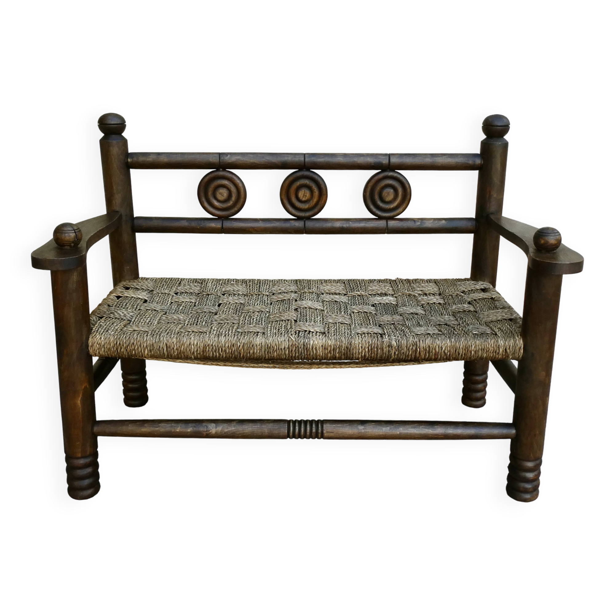 Wooden and rope bench, 1950s, Dudouyt
