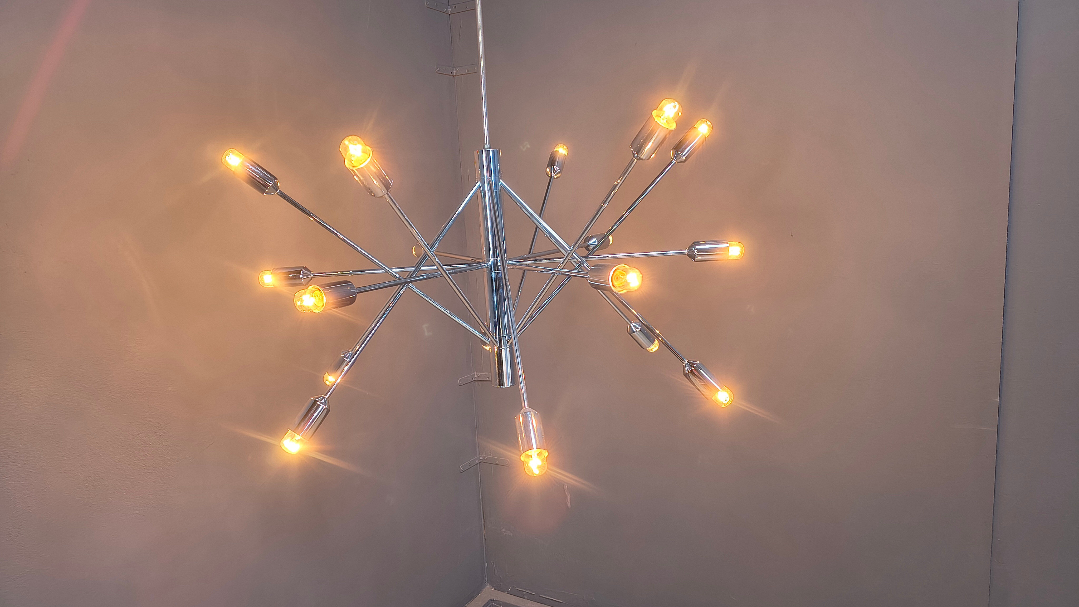 Vintage chrome sputnik style chandelier, 1970s