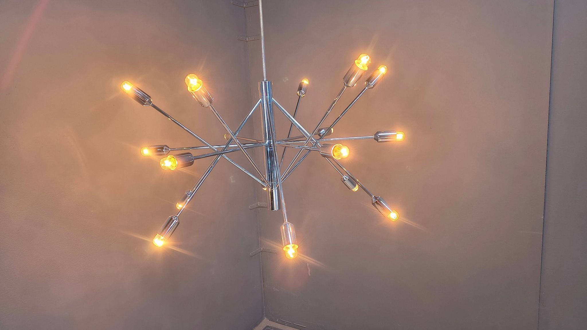 Vintage chrome sputnik style chandelier, 1970s