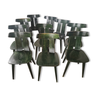 Set of 10 wooden bistro chairs