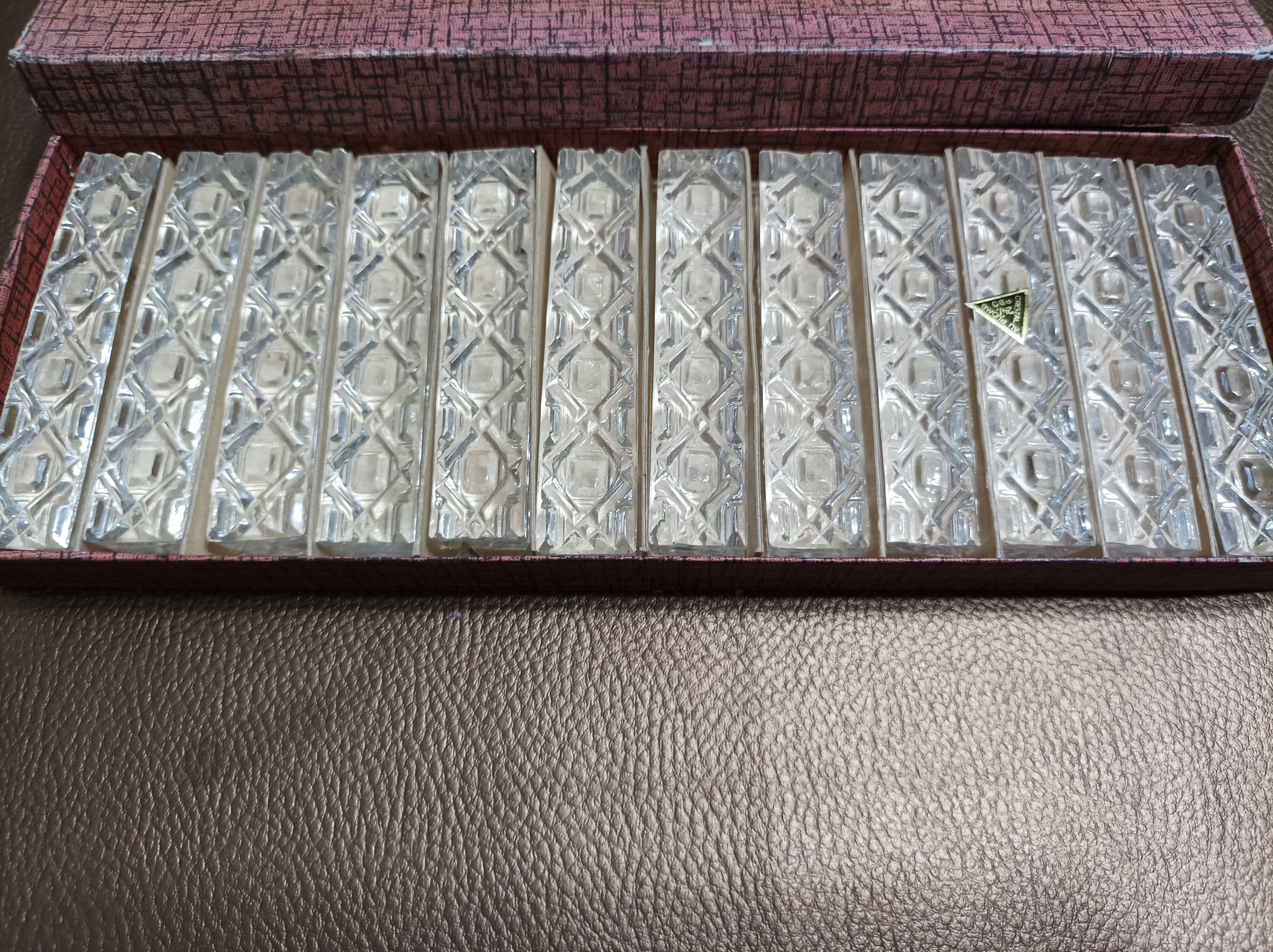 12 Antique glass knife holders with their original Lead Crystal box