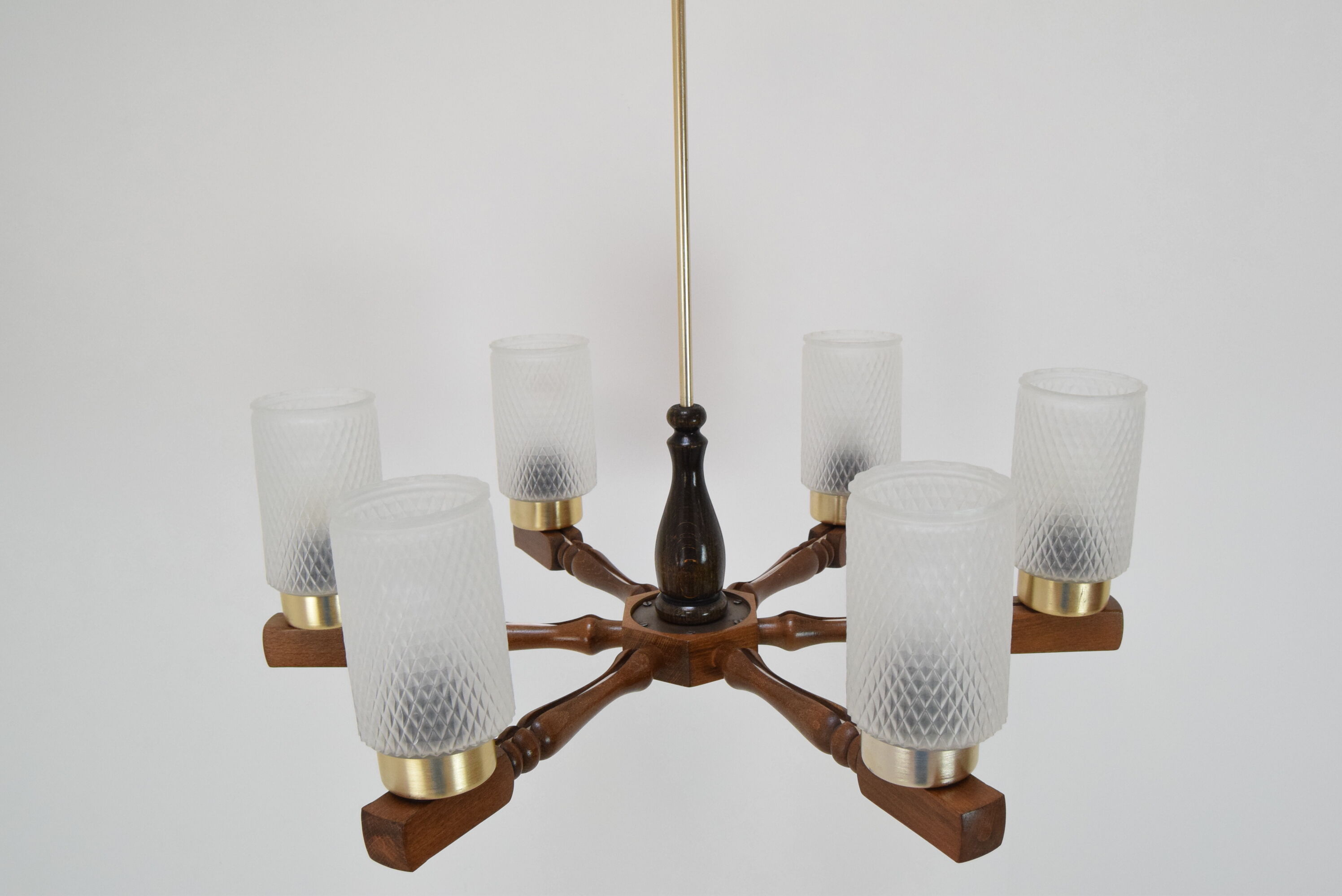 Mid-century wood chandelier  by Inva Litomerice,1970's