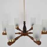 Mid-century wood chandelier  by Inva Litomerice,1970's