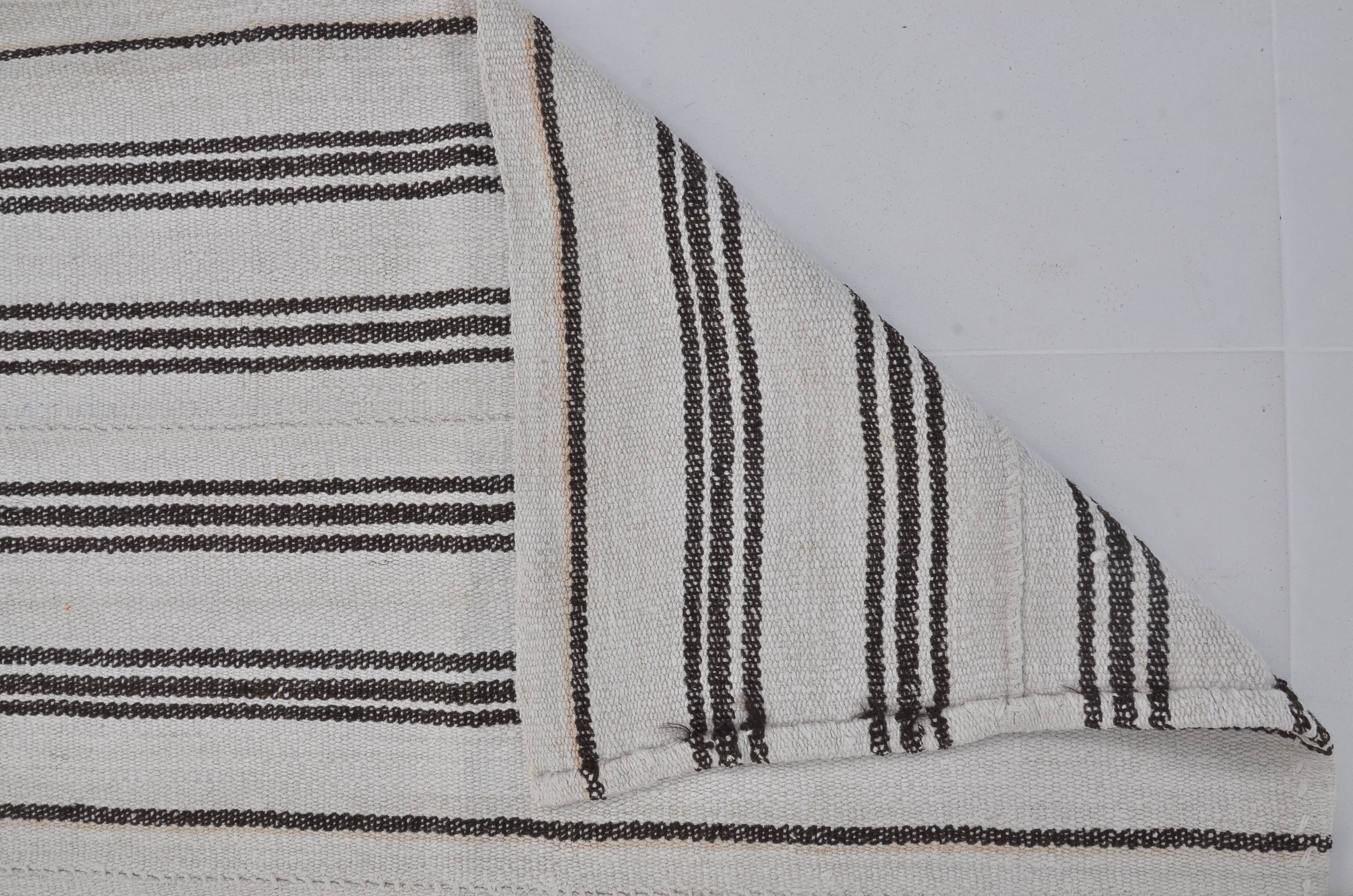 Vintage Anatolian Striped Hemp Kilim Rug, Reference 3665