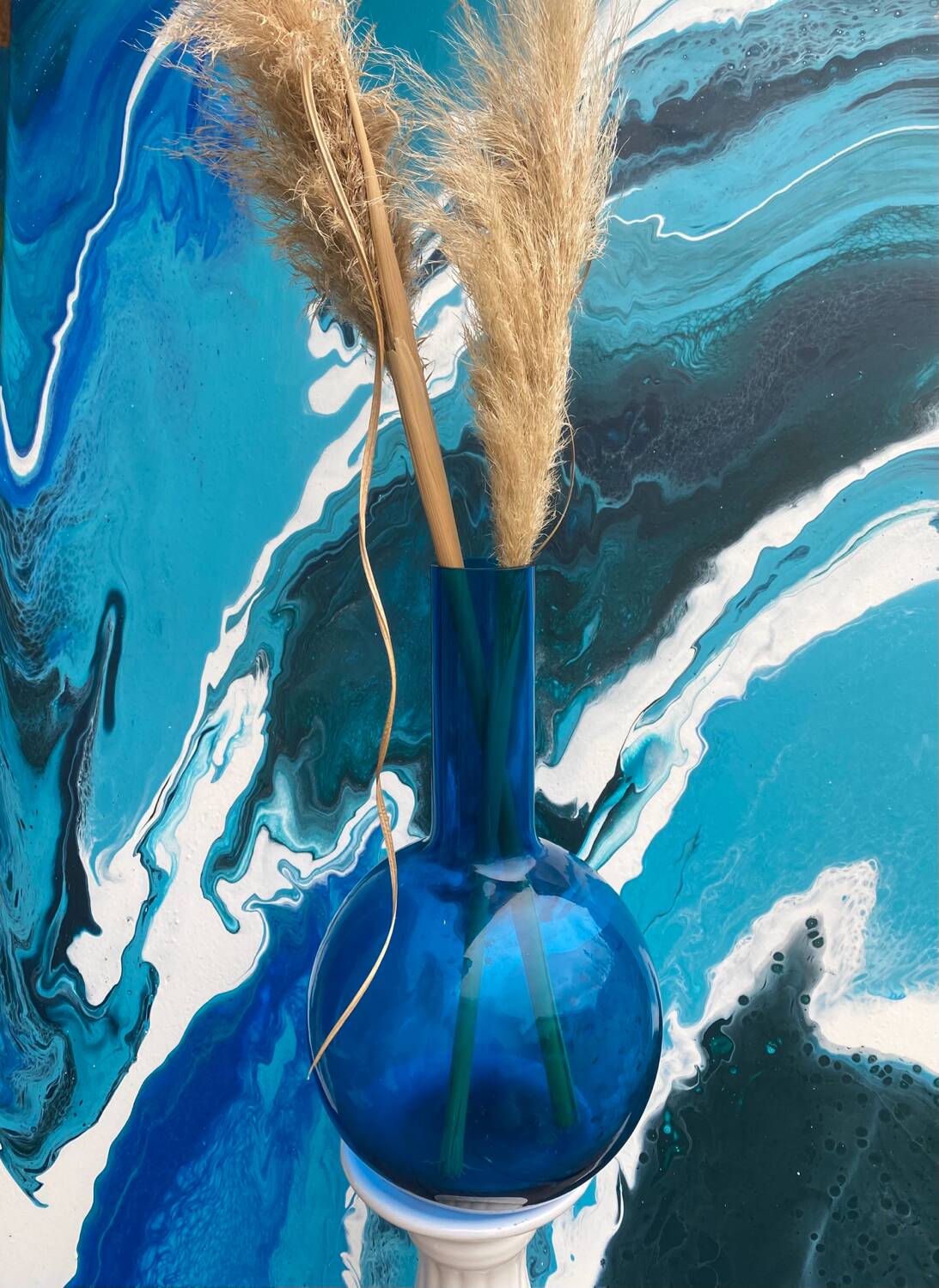 Large blown glass ball vase