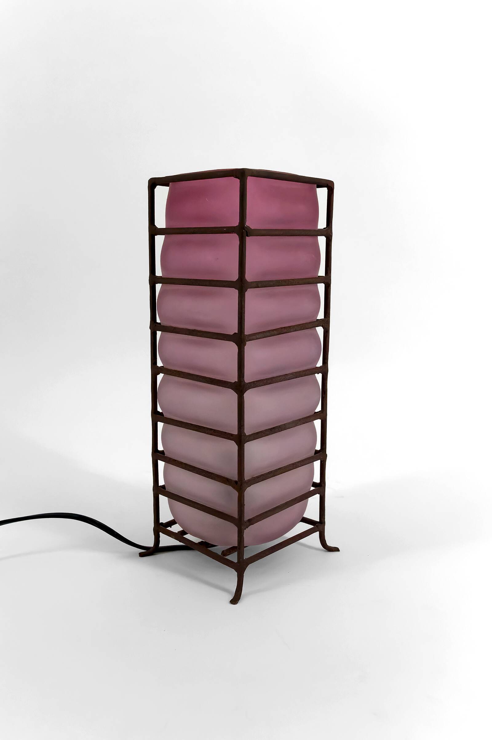 Modernist Glass Paste and Wrought Iron Table Lamp, Circa 1950-1960
