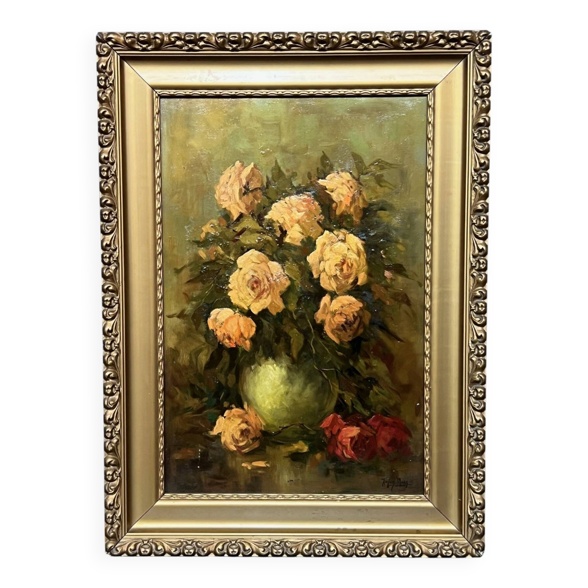 Jacques Maes (1905-1968). Still life signed "Roses". Oil on canvas.