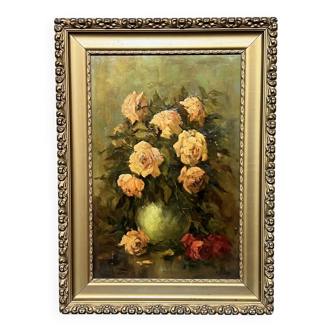 Jacques Maes (1905-1968). Still life signed "Roses". Oil on canvas.