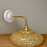Angled wall lamp with vintage shade in yellow Clichy glass