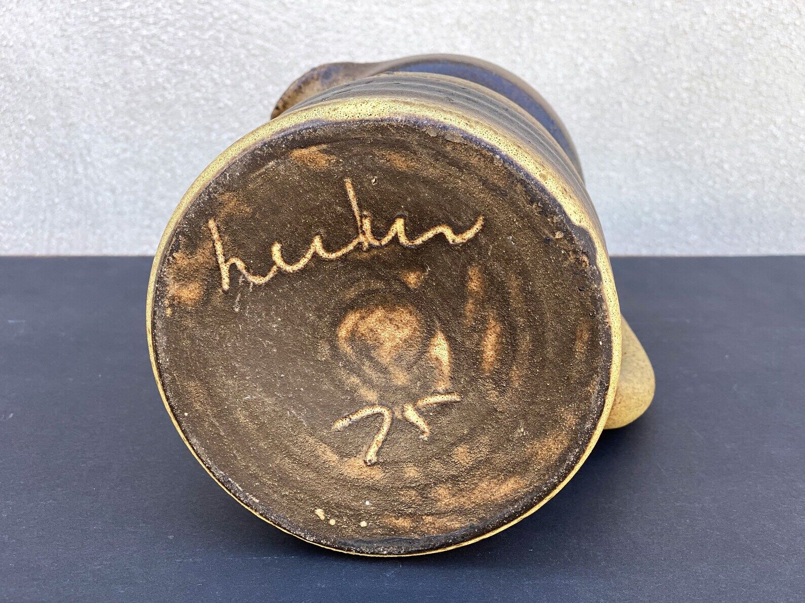 Vintage brown ceramic ear vase / jug vase