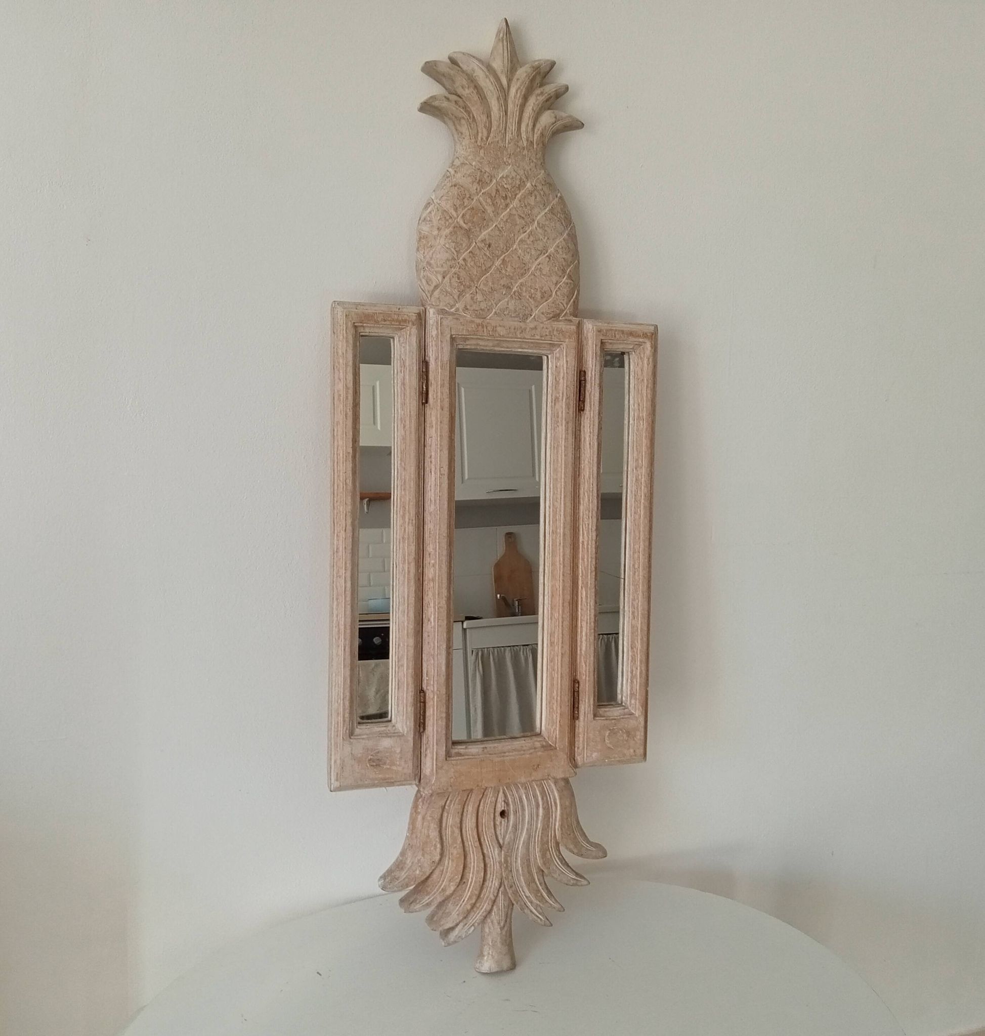 Miroir triptyque Art déco Ananas en bois sculpté