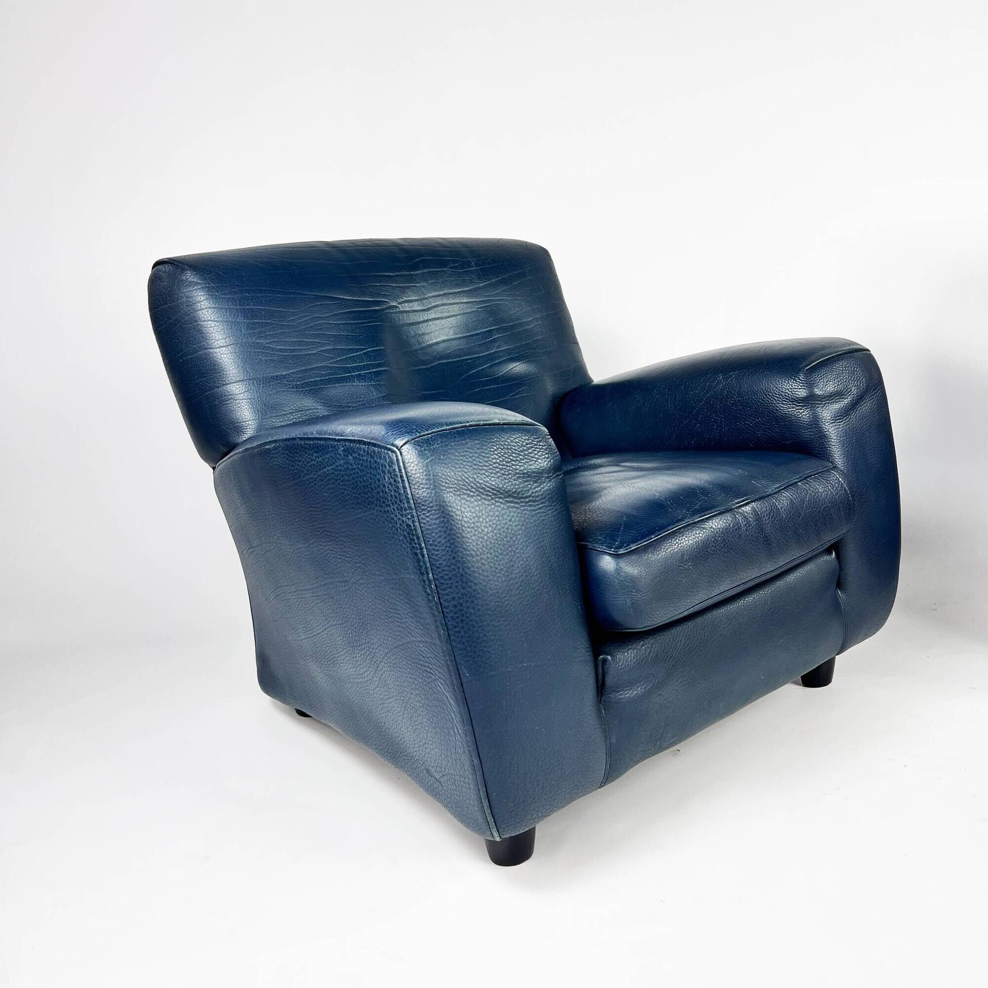 Set of 2 Italian Blue Leather Fatboy Armchairs by Molinari, 1980s