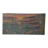 Oil on panel signed tourtet coastal landscape sailboat