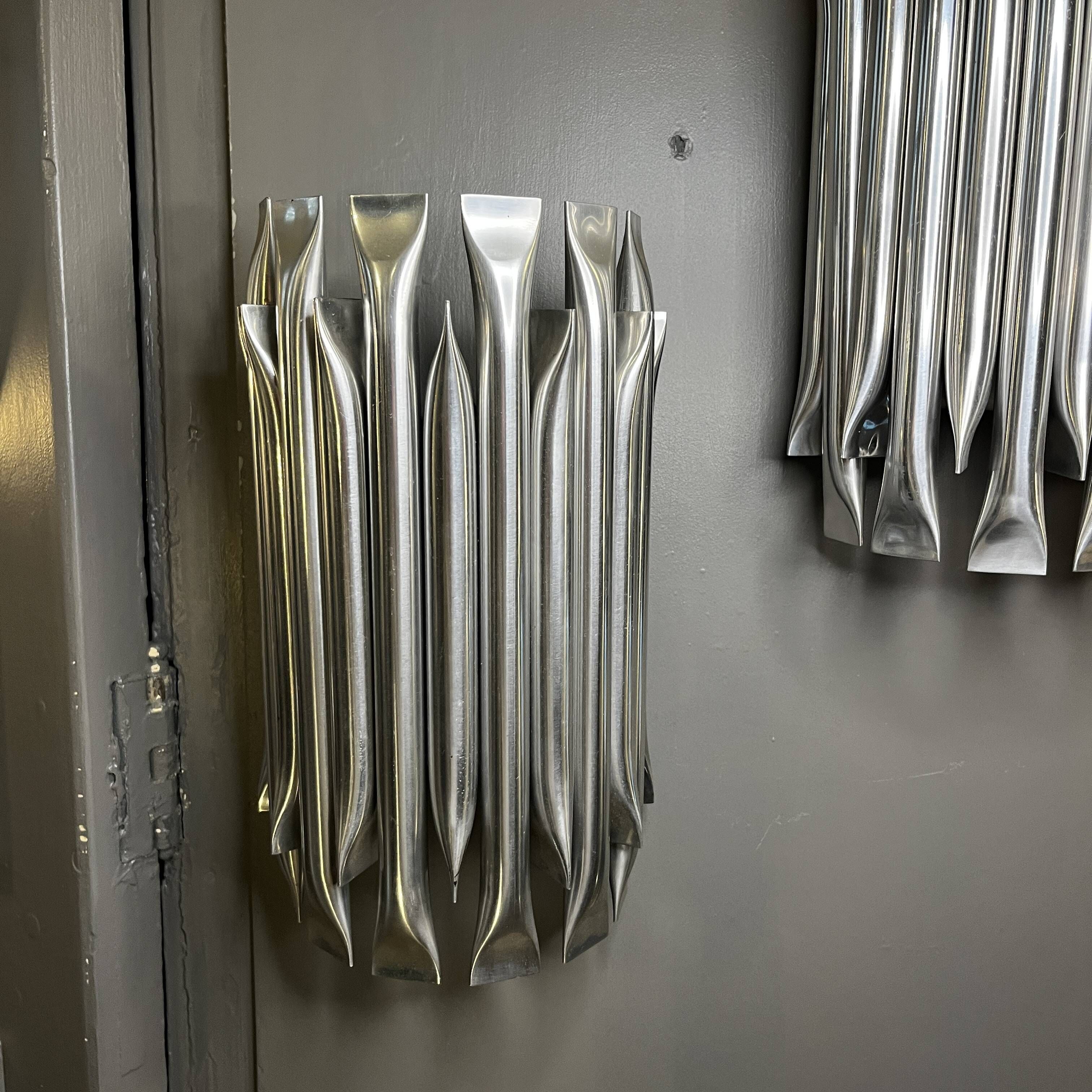 Raak 'concorde' pair of wall lights, 'organ tube' type in brushed aluminium, ca 1970