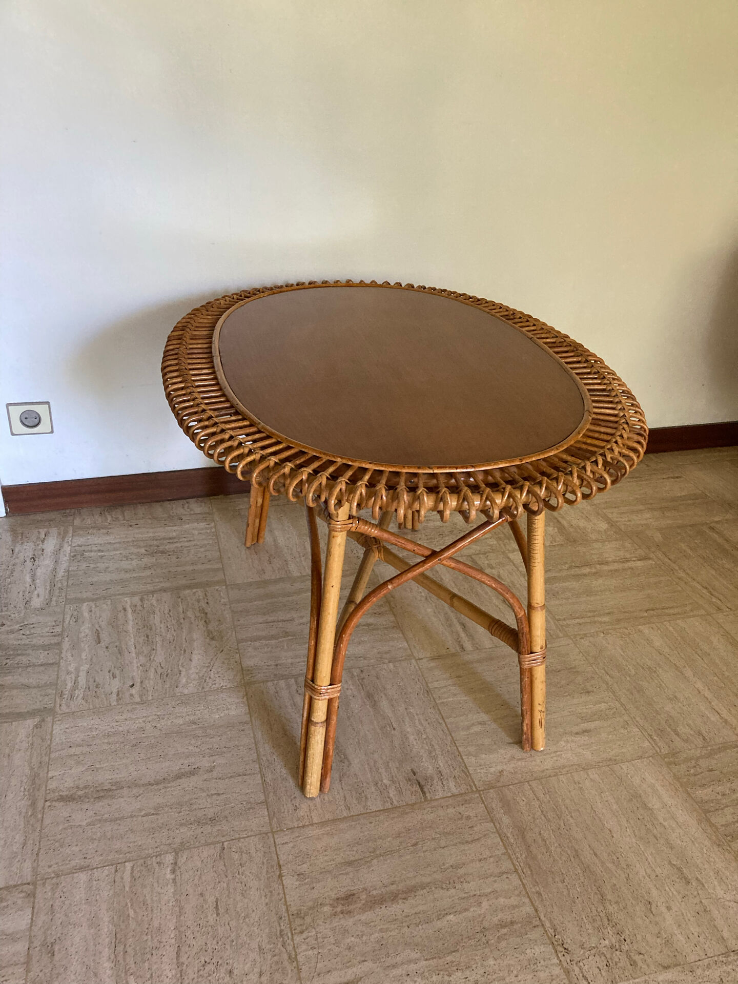 Vintage sun rattan oval coffee table