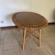 Vintage sun rattan oval coffee table