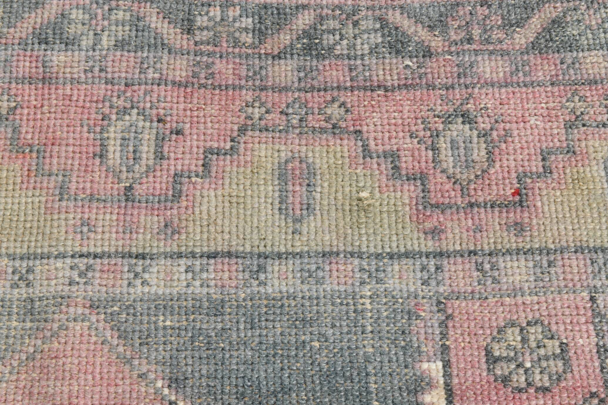 4x8 Soft Pink Geometric Handmade Vintage Rug, 128x242Cm