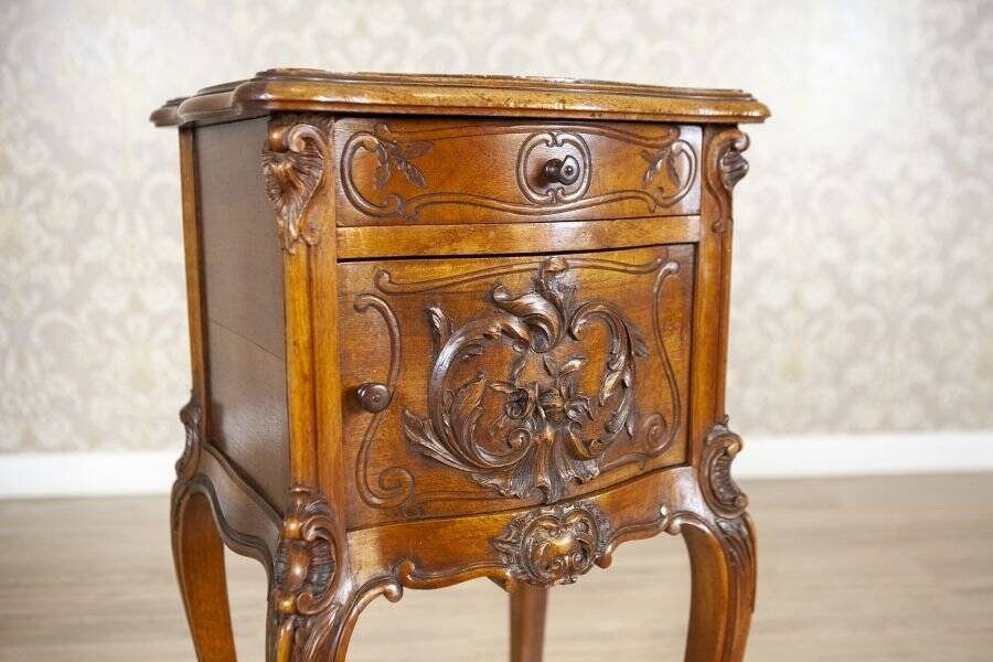 Rococo Nightstand in Walnut with Marble Top