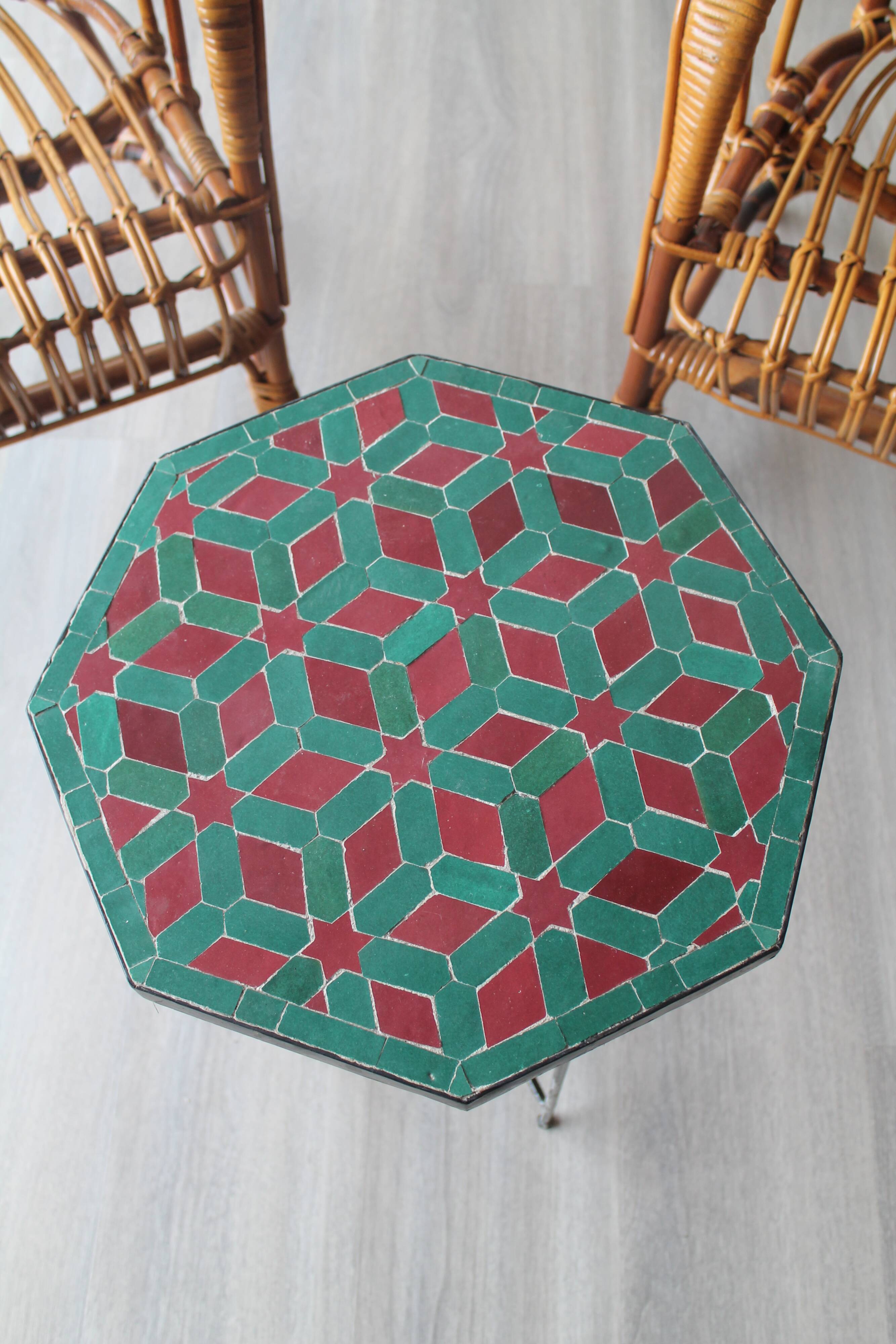 Side table in wrought iron and Moroccan tiles zellige