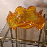 empty pocket, thick glass ashtray, yellow and red, 20x20xh 9cm, Murano Venice 1970,,